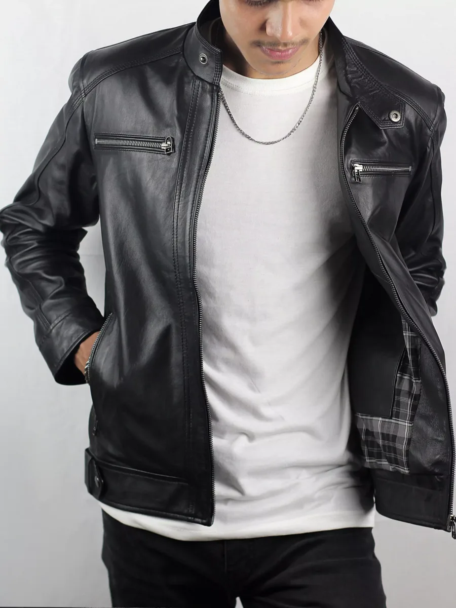 Men’s Cafe Racer Black Leather Jacket