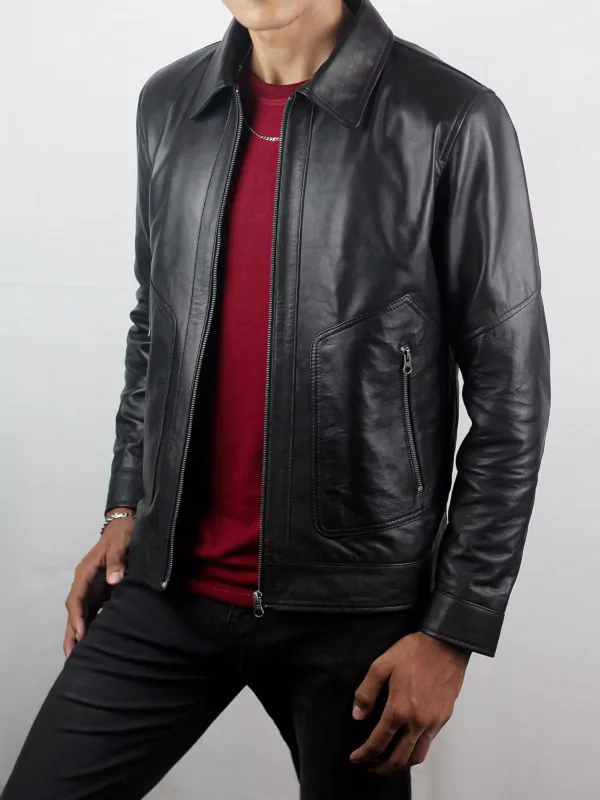 Polo Collar Lambskin Leather For Men