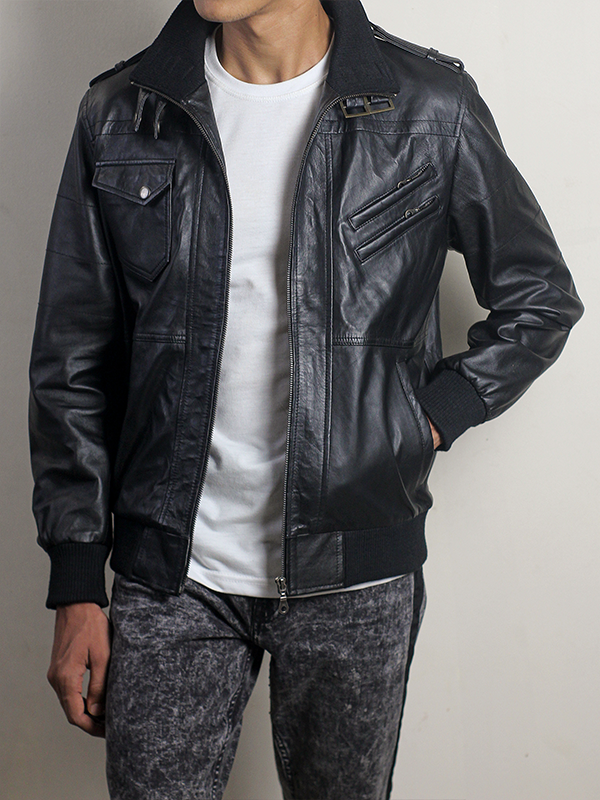 mens black leather jacket
