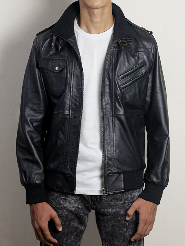 mens black leather jacket